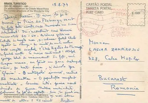 Postcard Brazil Rio de Janeiro 1974