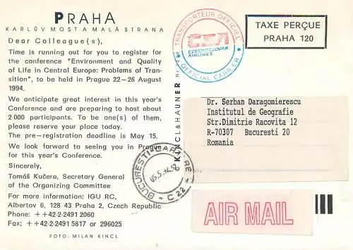 Postcard Czech Republic Prague 1994