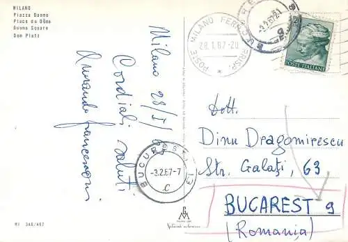Postcard Italy Milano duomo square 1967