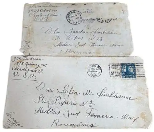 United States unit of 2 letter covers 1925 Cleveland - Timisoara - Sighisoara - Medias
