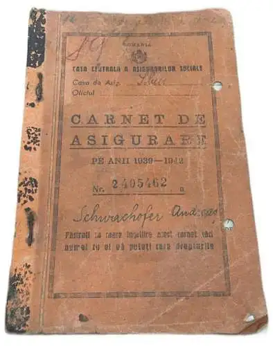 Romania carnet de asigurare pe anii 1939-1942 Sibiu