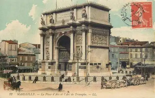 France postcard Marseille la place d'Aix et l'Arc de Triomphe