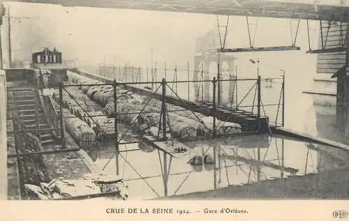 France postcard Crue de la Seine Gare d'Orleans