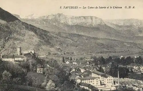 France postcard Faverges les usines de Soierie et le chateau
