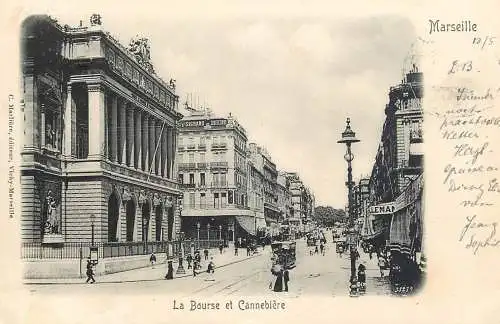 France postcard Marseille la bourse et Cannebiere horse tram