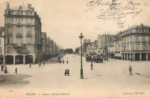 France postcard Reims avenue Drouet d'Erlon tram