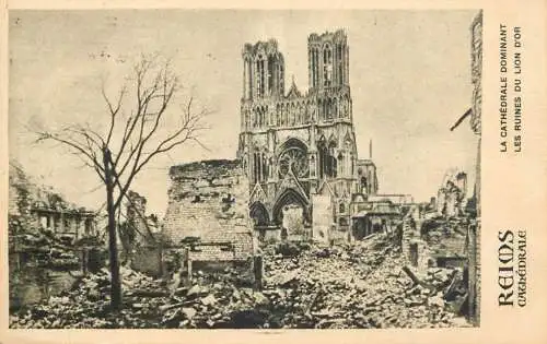 France postcard Reims cathedrale ruins