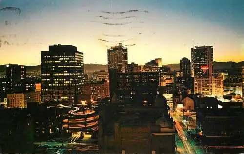 USA Denver CO at dusk skyline cityscape