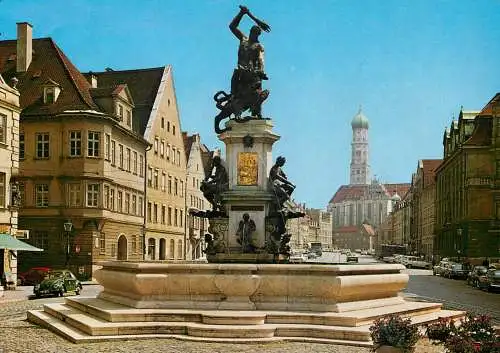 Germany Augsburg Maximilianstrasse mit Herkulesbrunnen und St Ulrich