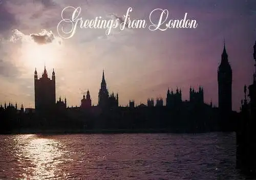 England Greetings from London Houses of Parliament sunset view