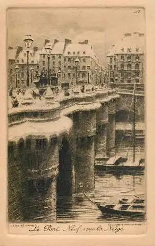 France Paris Le pont Neuf sous la Neige etch