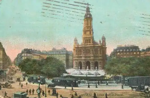 France Paris eglise de la Trinite tram clocktower 1911