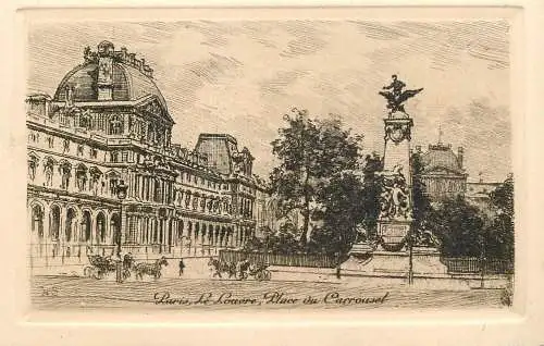 France Paris Le Louvre, Place du Carrousel etch