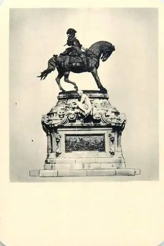Hungarian fine art general knowledge trade card 8 x 11 cm leader on a horse statue