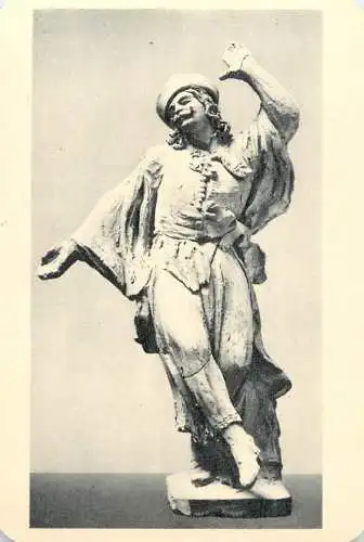 Hungarian fine art general knowledge trade card 8 x 11 cm statue of man dancing with hat and moustache