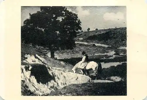 Hungarian fine art general knowledge trade card 8 x 11 cm painting rural landscape man on horse