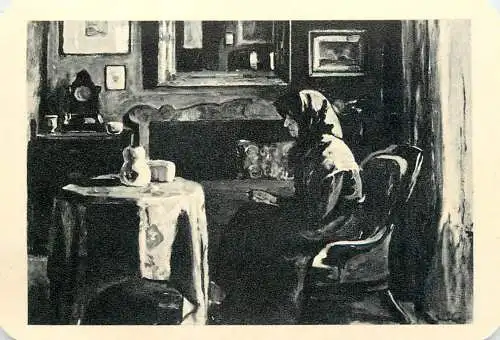 Hungarian fine art general knowledge trade card 8 x 11 cm painting mother sitting alone in empty room