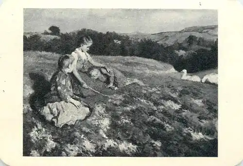 Hungarian fine art general knowledge trade card 8 x 11 cm painting children in the field