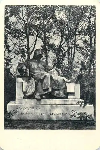 Hungarian fine art general knowledge trade card 8 x 11 cm statue Anonymus gloriosissimi bela regis notarius