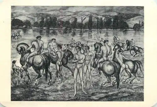 Hungarian fine art general knowledge trade card 8 x 11 cm painting agitator spartans on horses