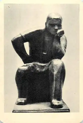 Hungarian fine art general knowledge trade card 8 x 11 cm 1945 communist statue thinking man