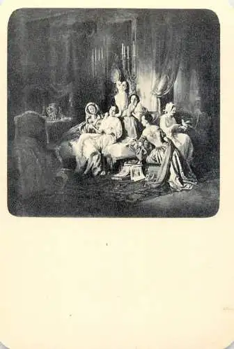 Hungarian fine art general knowledge trade card 8 x 11 cm palace courtesans and lady etch