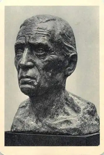 Hungarian fine art general knowledge trade card 8 x 11 cm bronze statue Lyka Karolyrol es Barcsay Jenorol