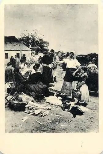 Hungarian fine art general knowledge trade card 8 x 11 cm rural scene traditional holiday 1934 Pettenkofen Ujoncozas