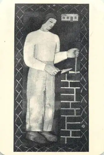 Hungarian fine art general knowledge trade card 8 x 11 cm man building a wall 1958