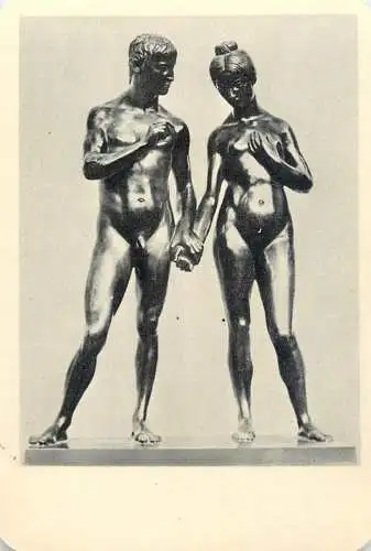 Hungarian fine art general knowledge trade card 8 x 11 cm 1961 Beck Fulop bronz statues Adam and Eve