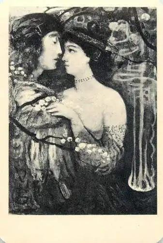 Hungarian fine art general knowledge trade card 8 x 11 cm Dante and Beatrice embrace 1932 etch
