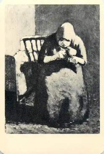 Hungarian fine art general knowledge trade card 8 x 11 cm old lady on rocking chair 1919 etch