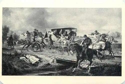 Hungarian fine art general knowledge trade card 8 x 11 cm medieval battle and carriage etch 1896