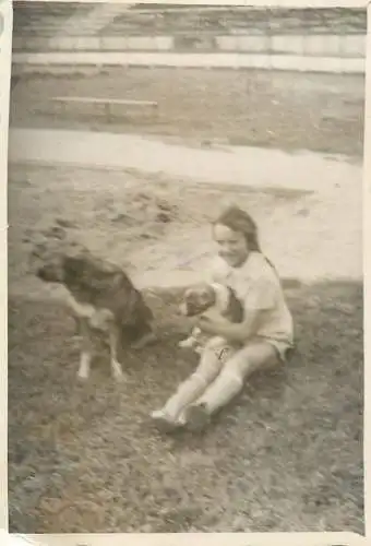 Romania souvenir photo 6 x 9 cm girl playing with dogs
