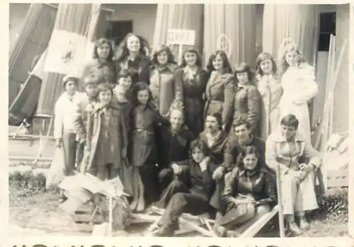 Romania sport topic souvenir photo 6 x 9 cm teacher and children after competition