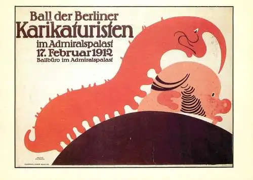 Old Berlin posters repro postcard Julius Klinger, Ball der Berliner Karikaturisten