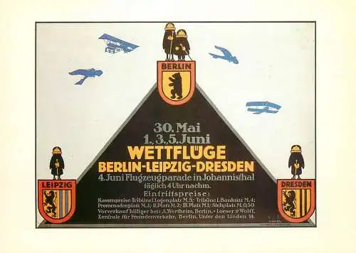 Old Berlin posters repro postcard Julius Klinger, Wettfluge Berlin-Leipzig-Dresden