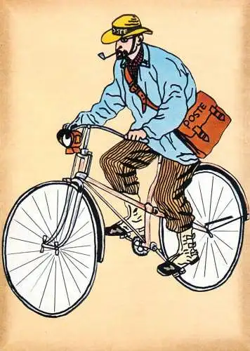Drawn bicycle postman postcard