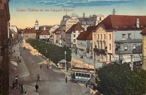 Chaux-de-Fonds theatre et rue Leopold Robert tramway 1925