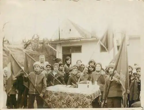 Romania photo 6 x 9 cm children parade flag schoolyard