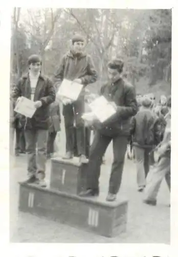 Romania 1980 sport event cross photo 6 x 9 cm winners and diplomas crowd podium