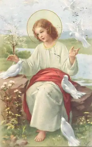 Saint with white doves fantasy