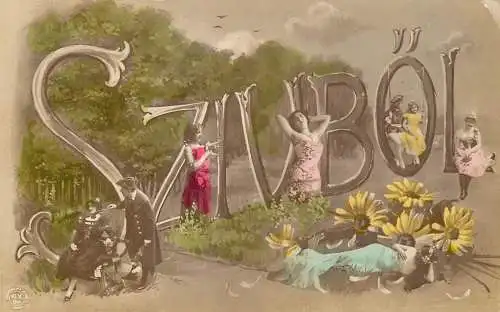 Hungary Szivbol 1909 greetings fantasy postcard
