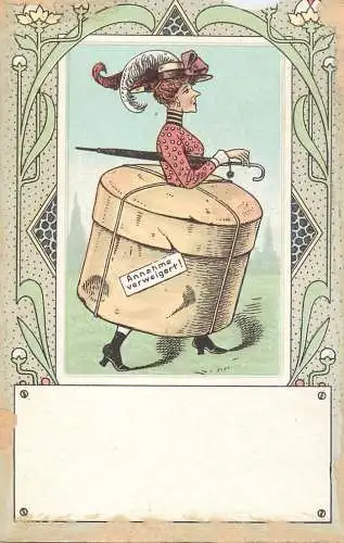 AK annahme verweigert woman caricature fashion humour old card