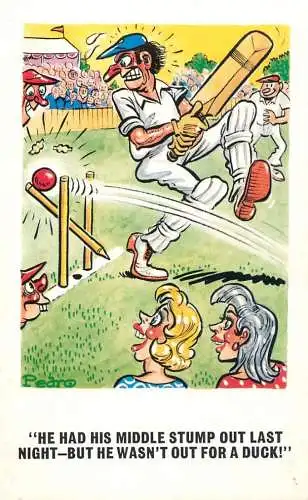 Comic sports signed Pedro baseball cricket humour caricature
