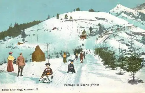 Winter sports sledge Switzerland paysage et sports d`hiver cpa Suisse