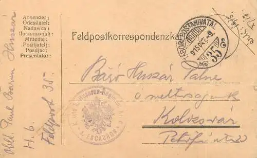Feldpostkorrespondenzkarte 1915 Husaren Regiment Nr. 6 - Kolozsvar