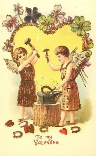 Blacksmiths angels Valentine`s Day greetings repro postcard