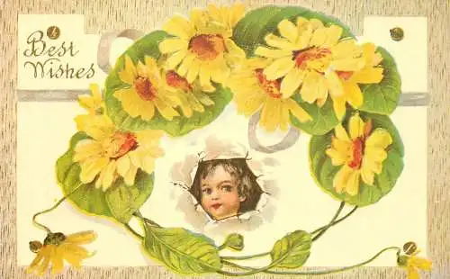 Best wishes greetings repro postcard
