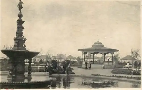 Fountain and music pavilion to identify real photo postcard